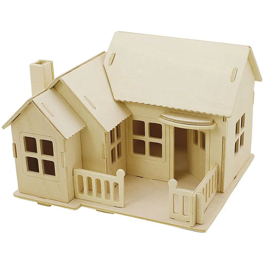 3D Wooden House Construction Kit - Home With a Terrace